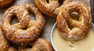 Warm Cider Pretzels with Honey Mustard